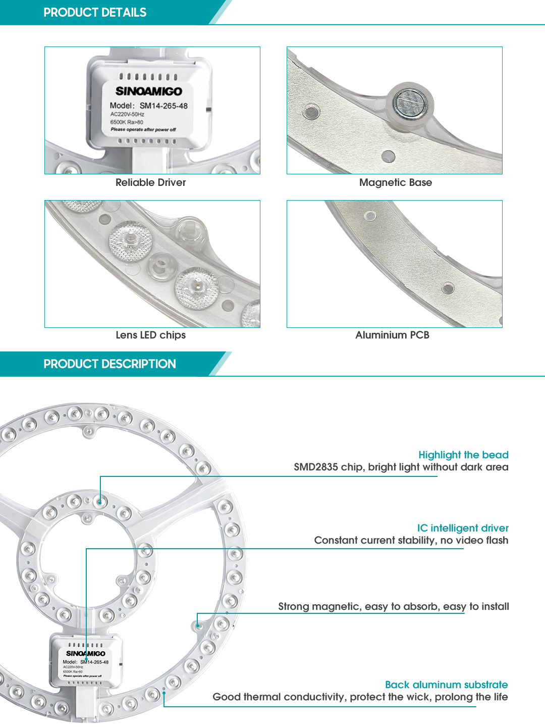 SM14 LED Module, magnetic installation, ideal for easy retrofitting of all traditional round ceiling lights.